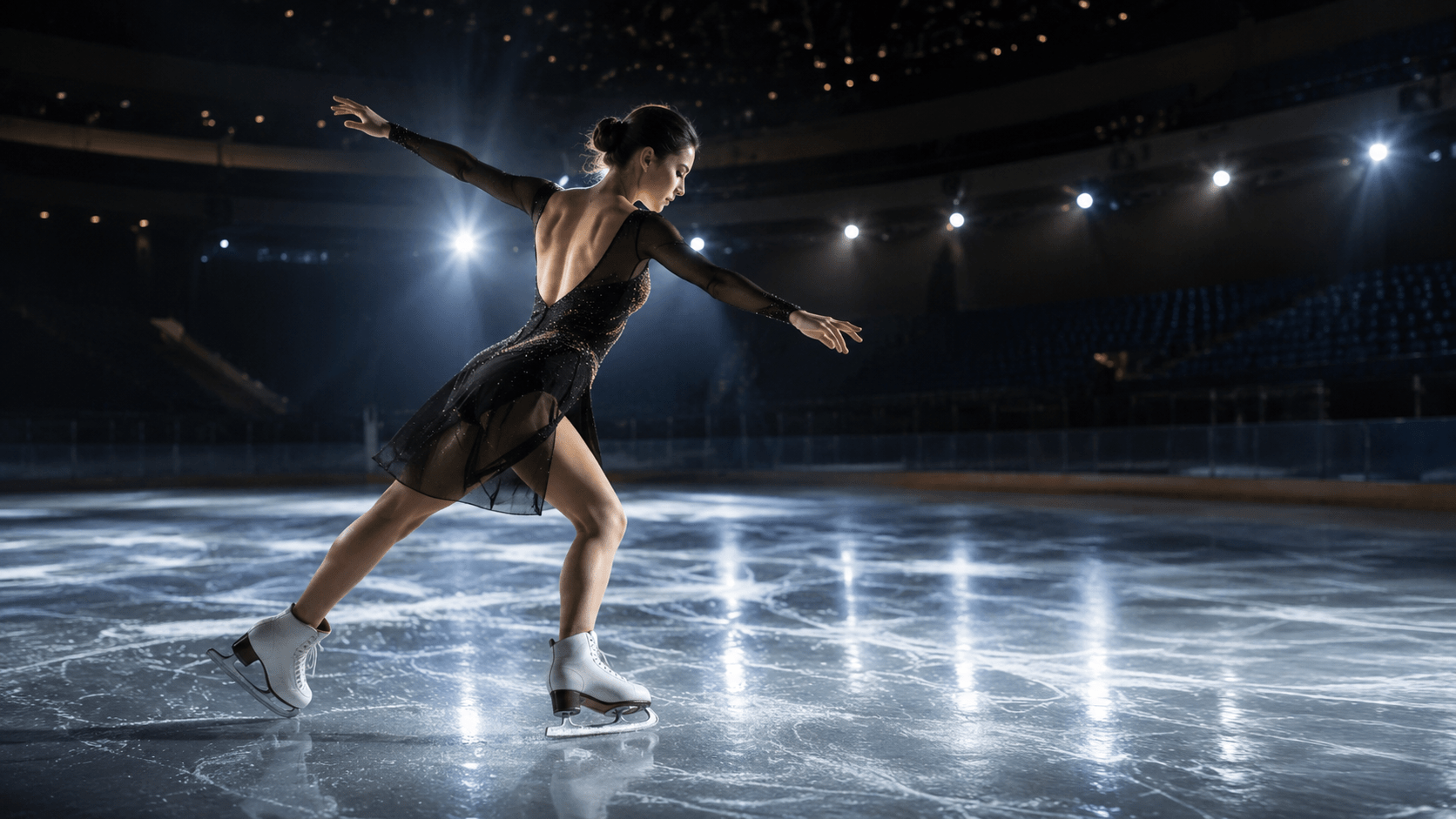 Patinadora artística practicando en una pista de hielo