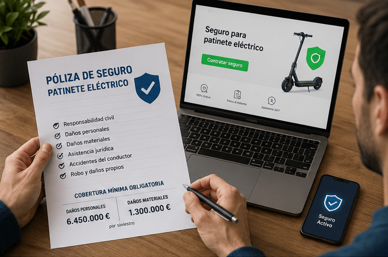 Patinete eléctrico asegurado, registrado y protegido con un candado