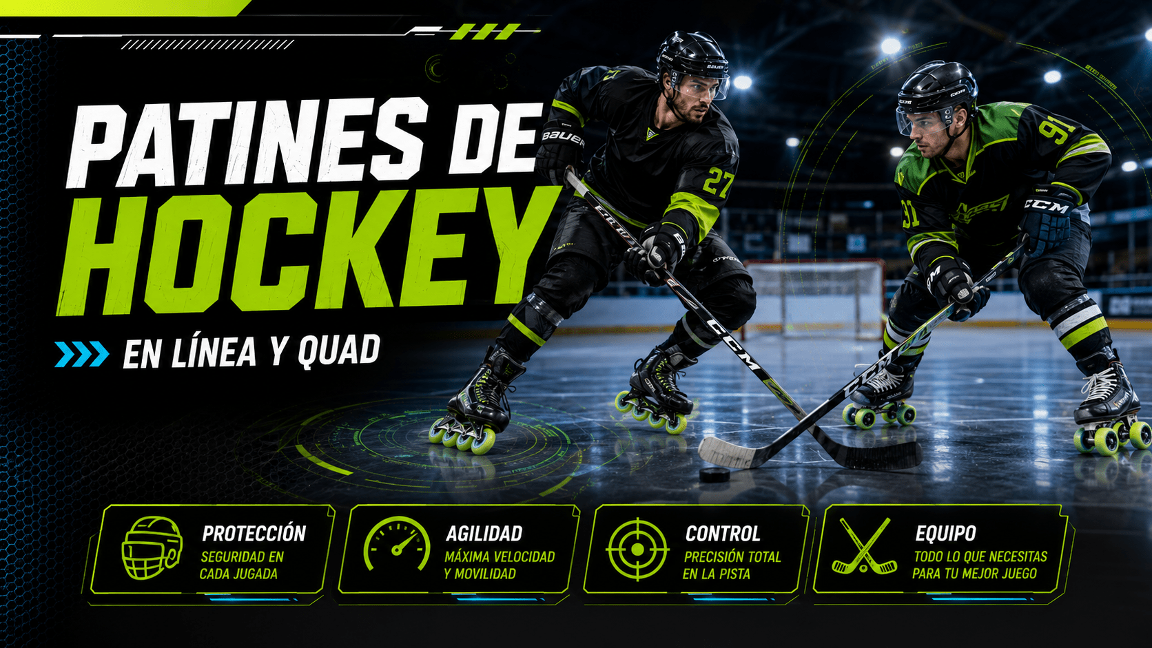Jugador utilizando patines de hockey durante un partido sobre pista