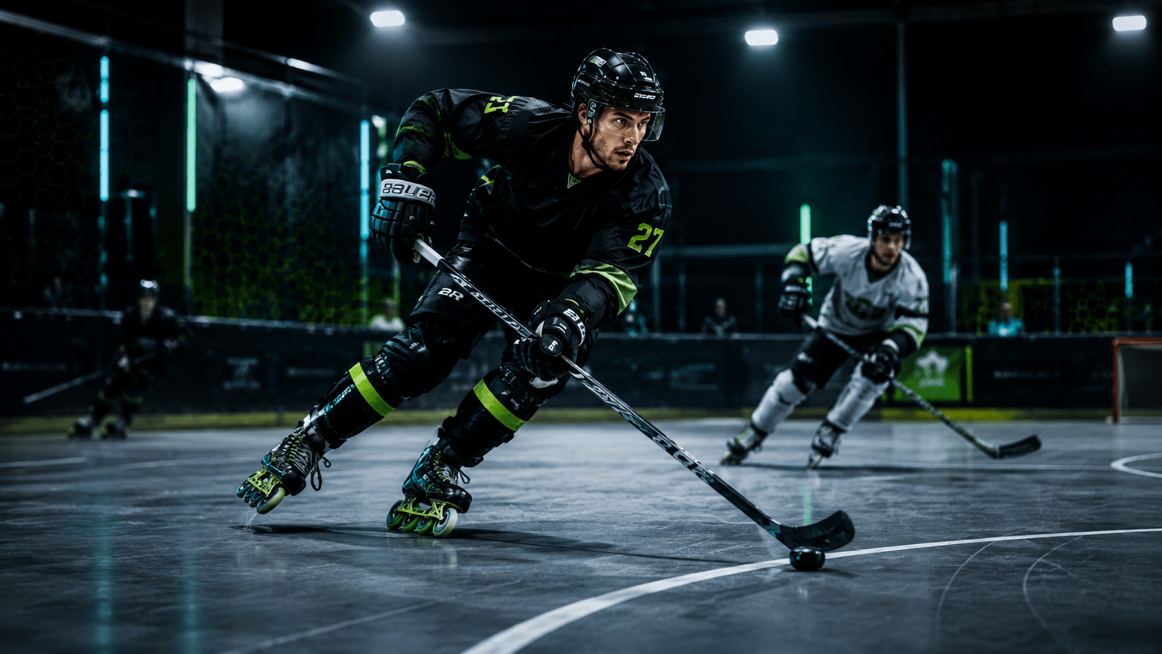 Jugadores disputando un partido de hockey sobre patines