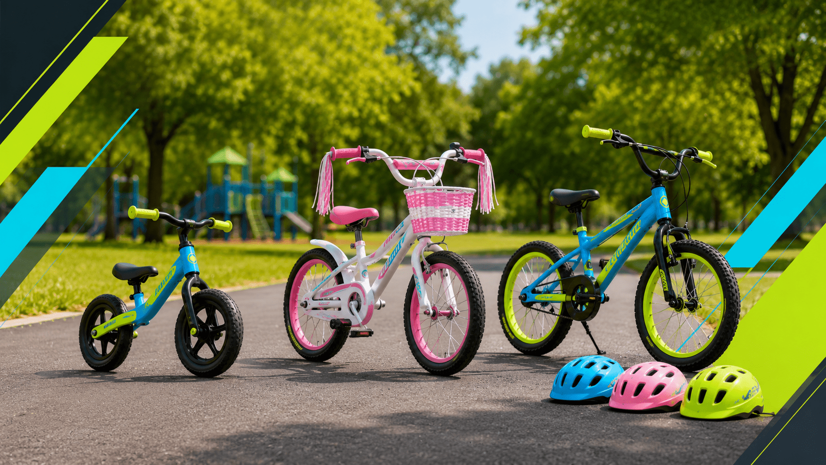Bicicleta infantil con casco y accesorios de seguridad