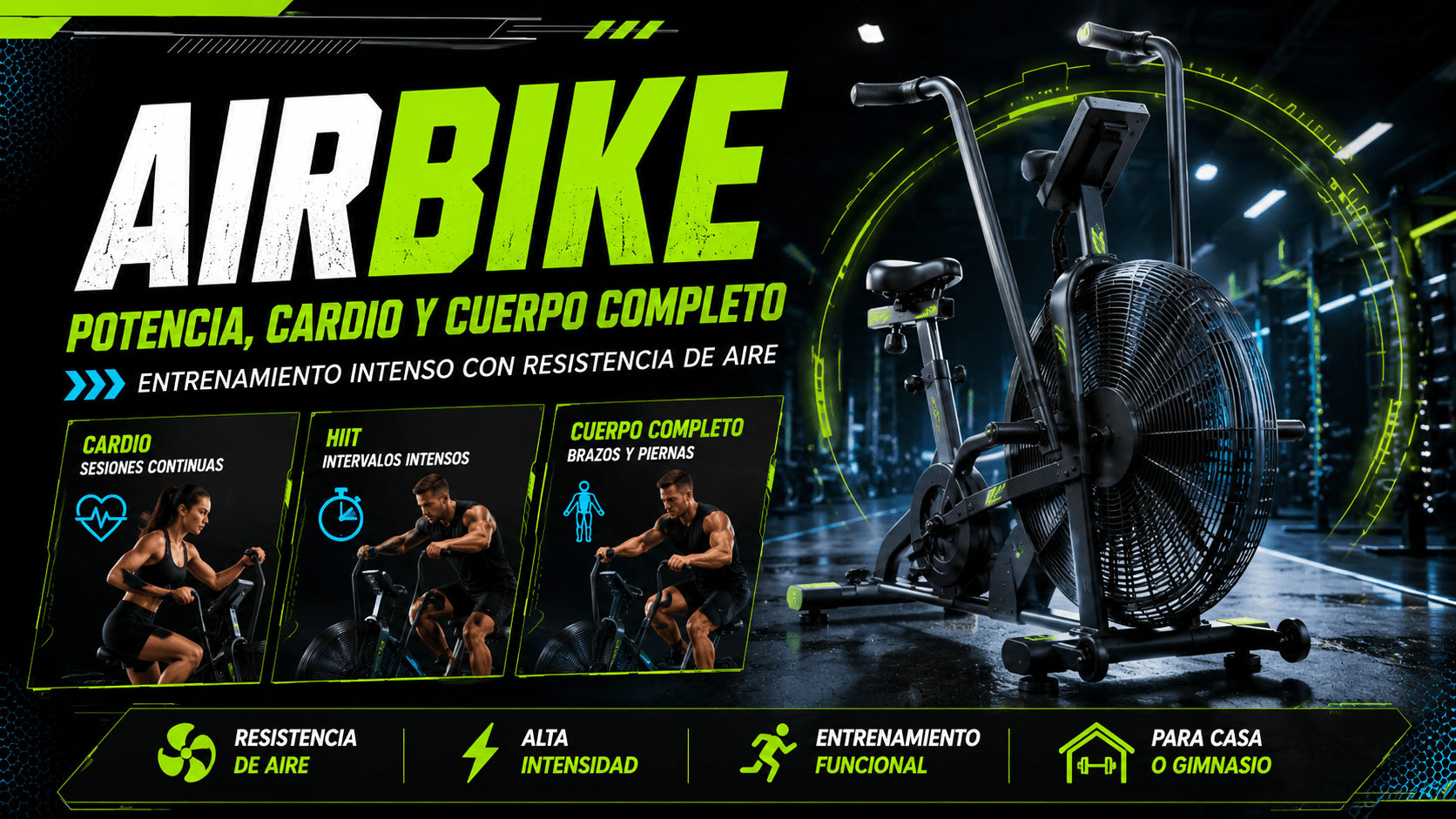 Airbike para entrenar en casa Airbike con ventilador para entrenamiento cardiovascular y funcional