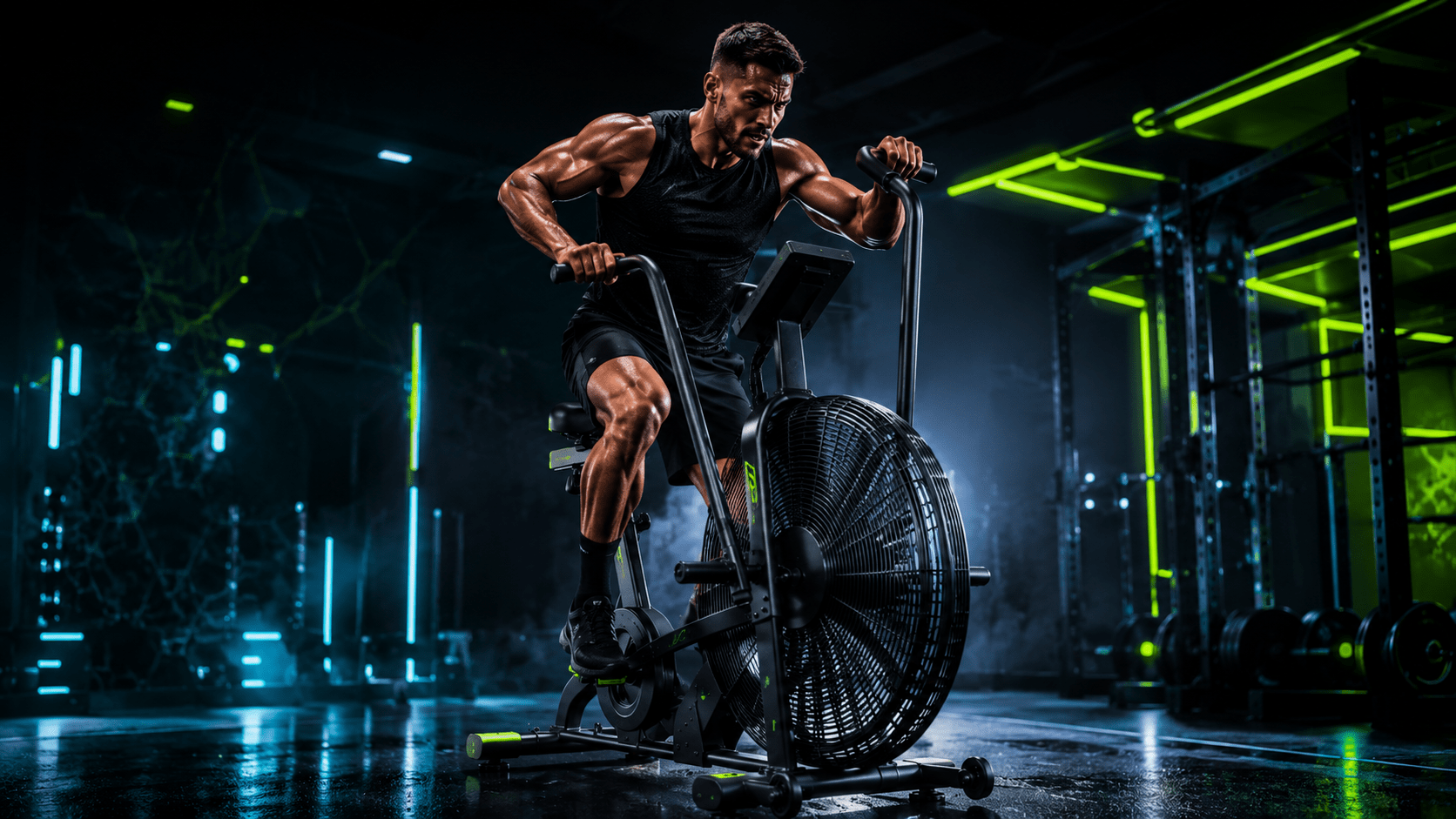 Entrenamiento de cuerpo completo con una Airbike Persona realizando un entrenamiento de cuerpo completo con una Airbike