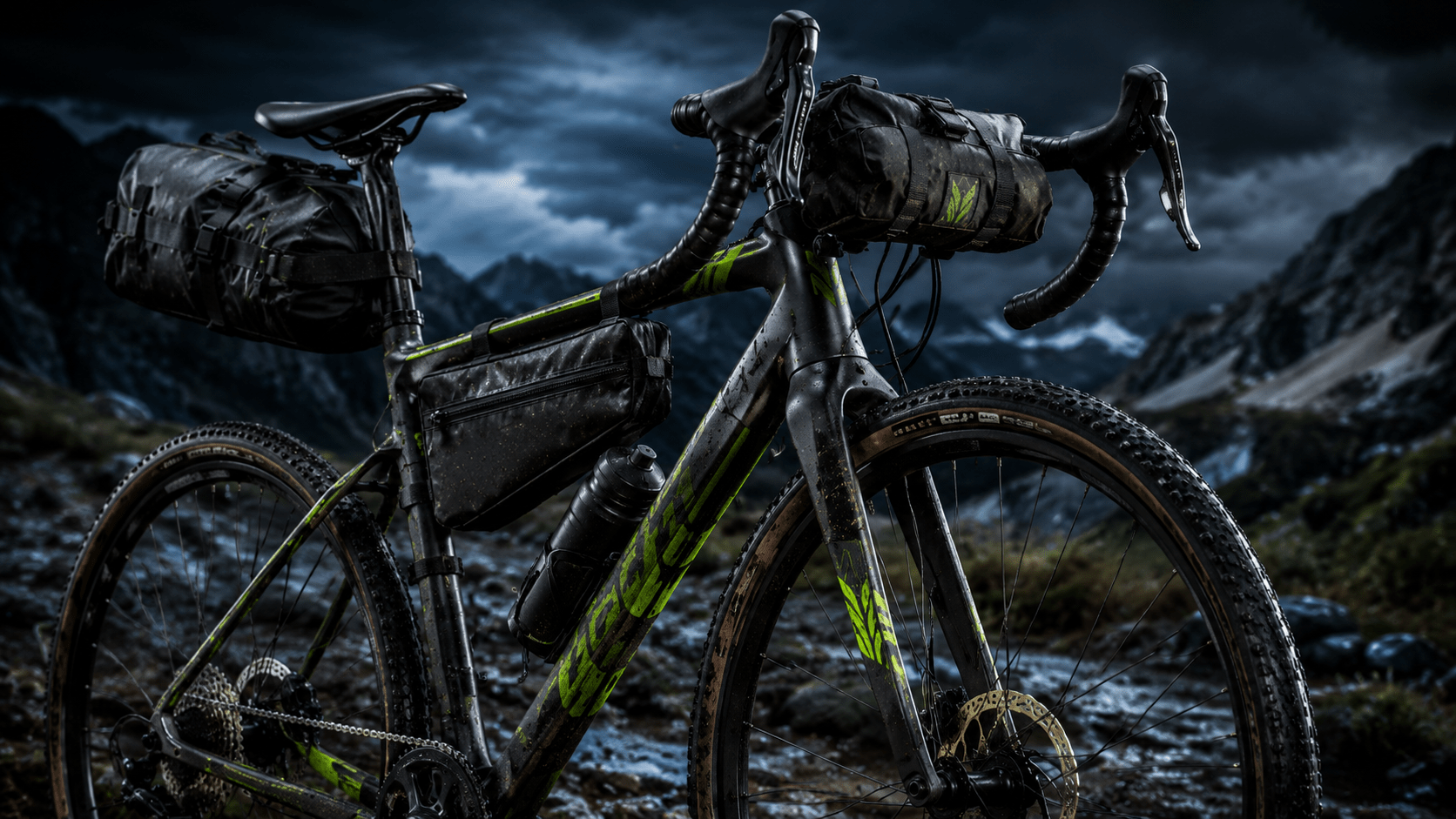 Bicicleta gravel equipada con bolsas para una ruta de bikepacking