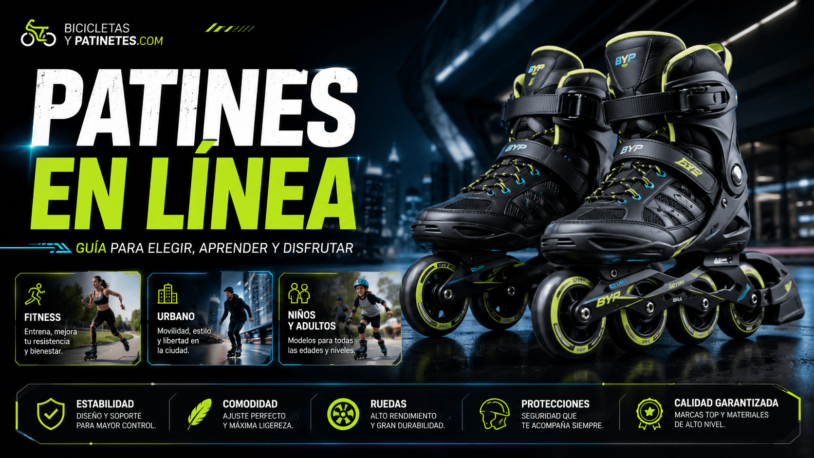 Patines en línea para adultos y niños en una pista urbana