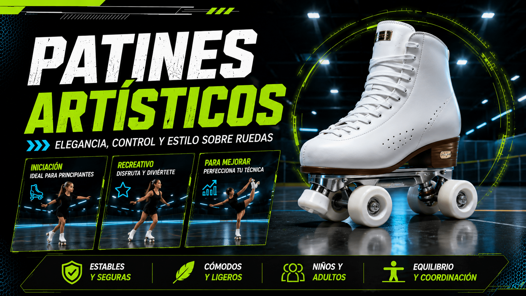 Patines artísticos de cuatro ruedas para aprender y mejorar la técnica