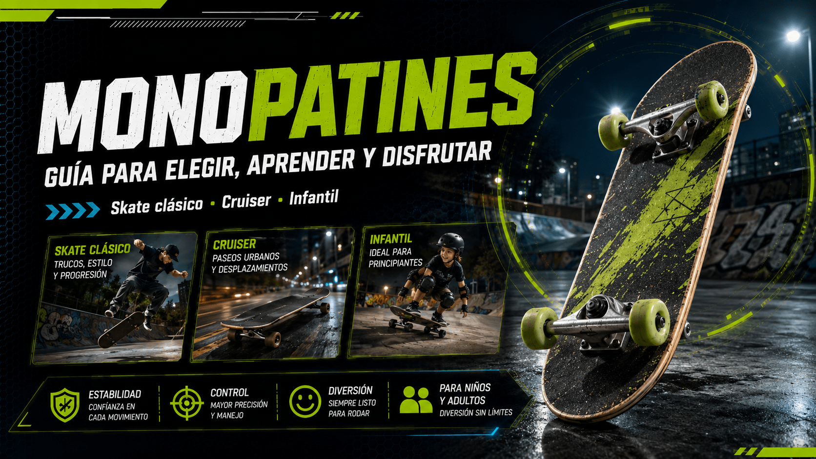 Diferentes monopatines para principiantes, adultos y niños