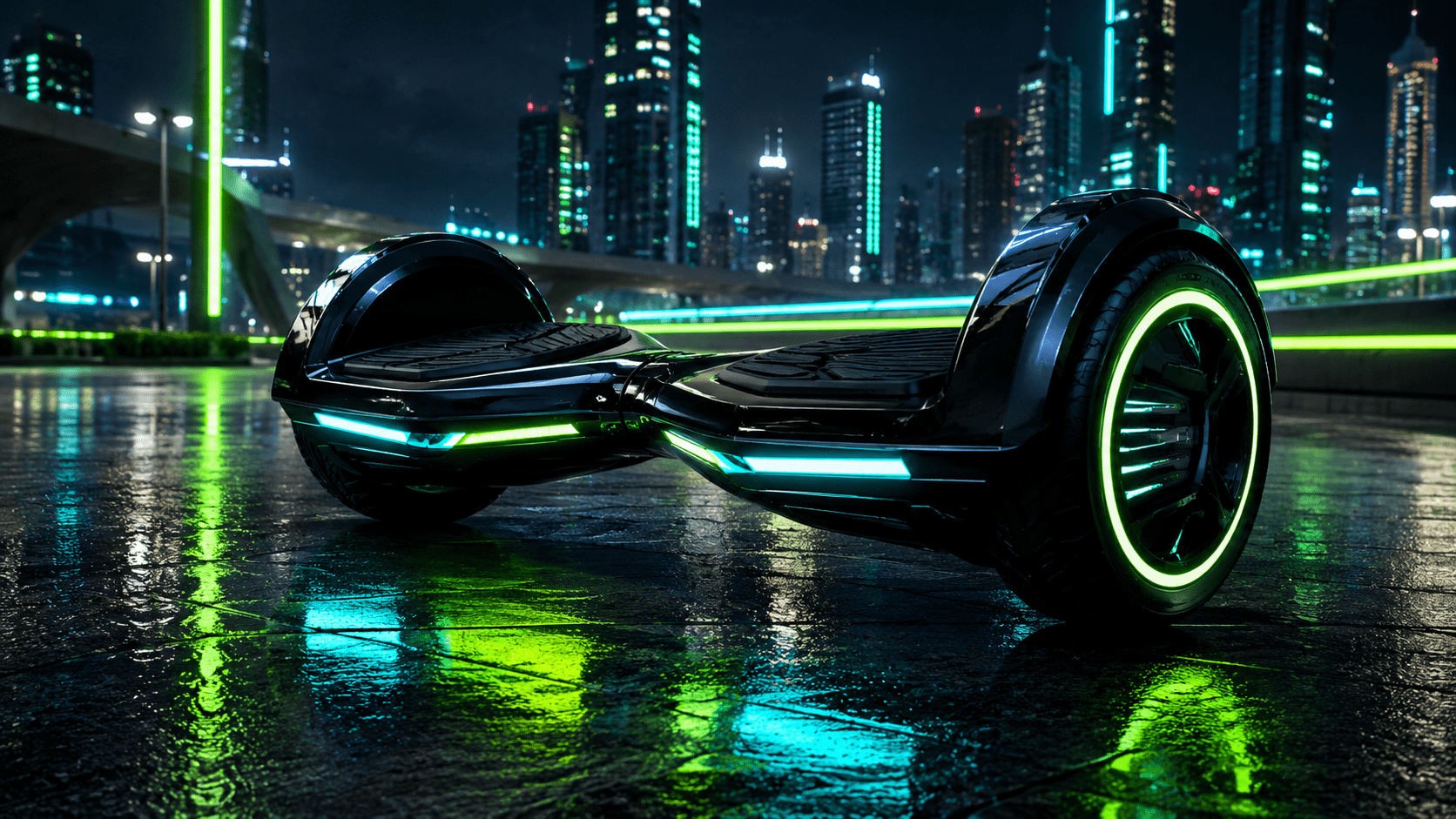 Hoverboard todoterreno con ruedas grandes en una superficie urbana